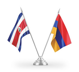Armenia and Costa Rica table flags isolated on white 3D rendering