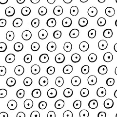 Vector seamless pattern with circles and dots brush strokes/ Hand drawn texture/ Abstract background in black and white
