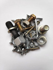 Bolts and screws. On white background.