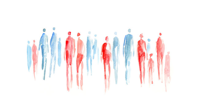 abstrakte Menschen, Menschengruppe, Gruppen, heterogen, durchwachsen, Sozialogie, soziale Durchmischung, Mann und Frau, Gender, Durchmischung, Toleranz, Inklusion, Integration