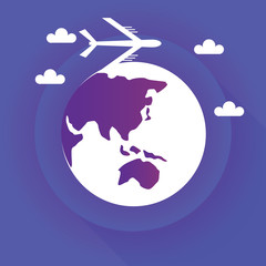 Globe and plane travel icon.