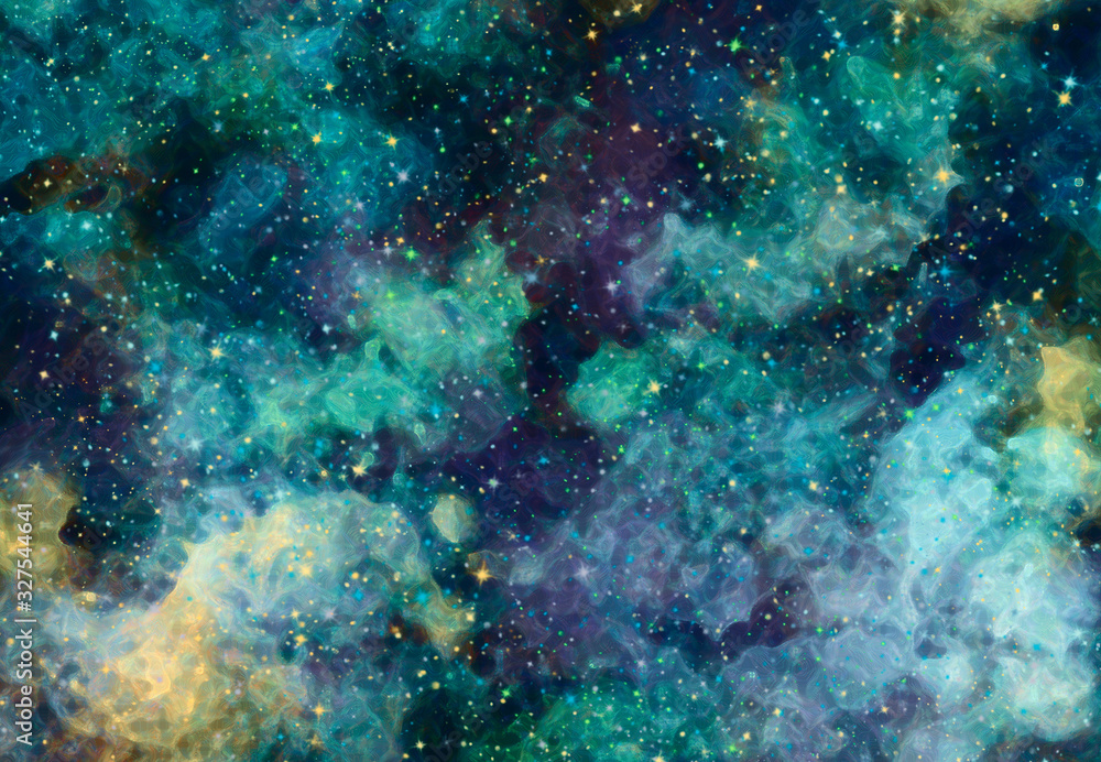 Wall mural abstract star field in galaxy space with watercolor digital art painting for texture background