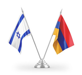 Armenia and Israel table flags isolated on white 3D rendering