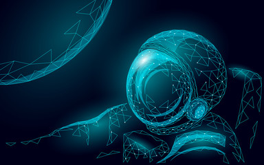 3D low poly astronaut in space. Outer space travel Moon exploration concept. Cosmos planet man floating. Safety helmet spaceman polygonal technology isolated vector illustration © LuckyStep