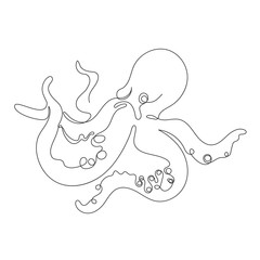 Octopus drawn in one line. Continuous line. Seafood.