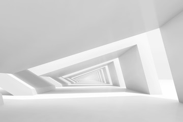 3d empty white endless tunnel interior perspective