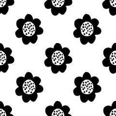Set of flat flower icons in silhouette isolated on white. Simple retro designs in black and white.