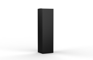 Tall black paper box mock up template on isolated white background, 3d illustration