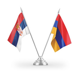 Armenia and Serbia table flags isolated on white 3D rendering