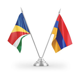 Armenia and Seychelles table flags isolated on white 3D rendering
