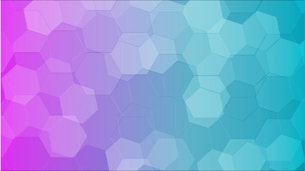 Obraz premium Neon blank hexagon purple and aqua blue illustration background with glowing gradient shapes and texture. 