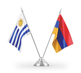 Armenia and Uruguay table flags isolated on white 3D rendering