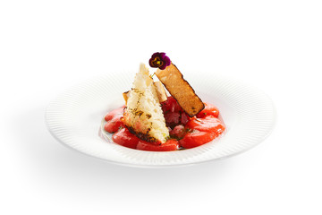 Tuna tartare and gazpacho side view