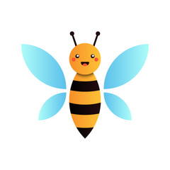 Cute baby bee in cartoon style. Flat style design. Funny bright colorful bee character. Vector illustration.