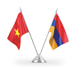 Armenia and Vietnam table flags isolated on white 3D rendering