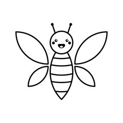Cute baby bee in cartoon style. Black line art isolated on white background. Funny bee character. Vector illustration.