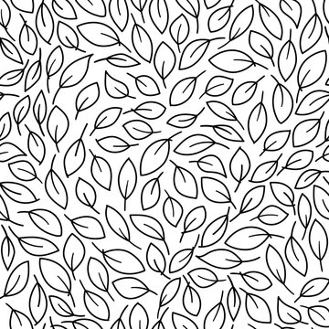 Beautiful leaves seamless pattern. Black on white background. Leaf pattern in trendy minimalist line art.