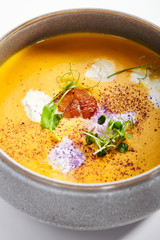 Pumpkin soup in bowl
