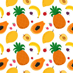 Seamless pattern with tropical fruits. Vector pattern.