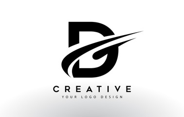Creative D Letter Logo Design with Swoosh Icon Vector. - obrazy, fototapety, plakaty