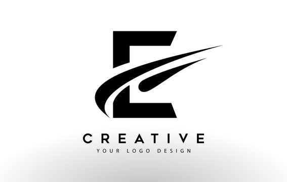 Creative E Letter Logo Design with Swoosh Icon Vector.