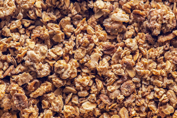 Homemade granola macro shot. Healthy eating. Food backgrounds.