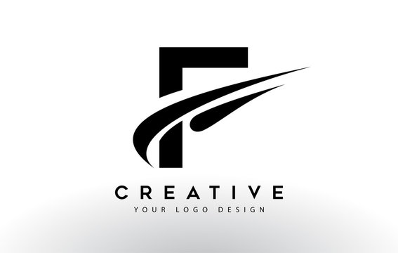 Creative F Letter Logo Design with Swoosh Icon Vector.