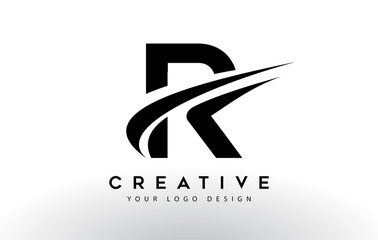 Creative R Letter Logo Design with Swoosh Icon Vector. - obrazy, fototapety, plakaty