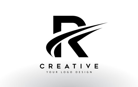 Creative R Letter Logo Design with Swoosh Icon Vector.