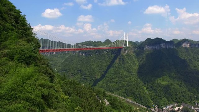 Aerial view of Aizhai suspension bridge on canyon,Hubei,China.