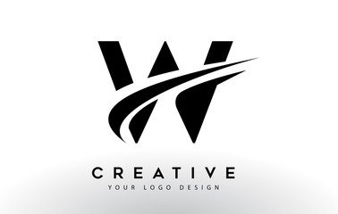 Creative W Letter Logo Design with Swoosh Icon Vector.