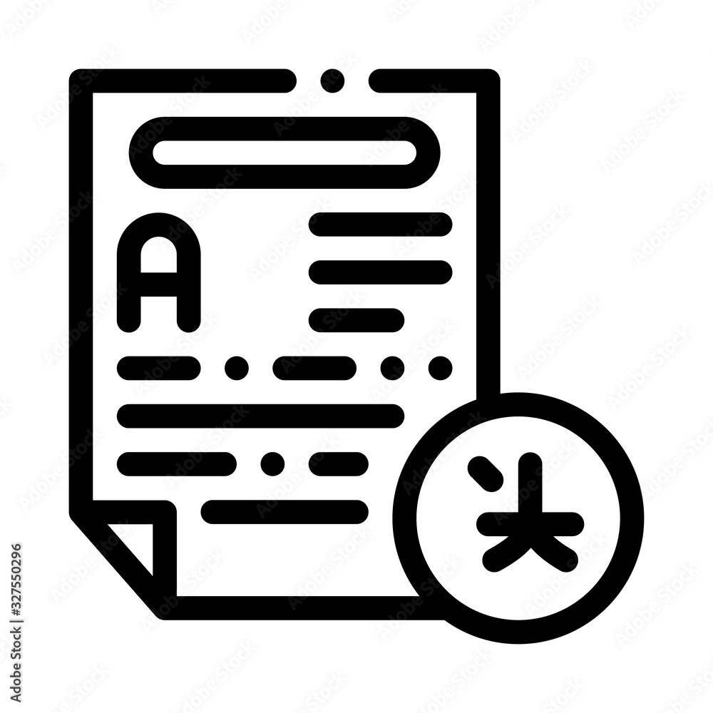 Poster text file for translation icon thin line vector. document with text for translate other language con