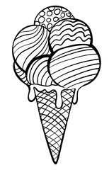 Zentangle ice cream for coloring book for adult. Vector illustration.