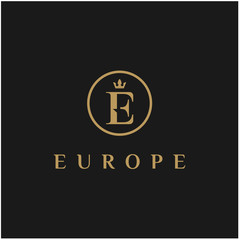 Initial letter E with crown logo design