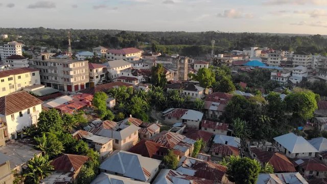 Aerial shot of Chake Chake, the largest city of the Pemba island at Zanzibar Archipelago