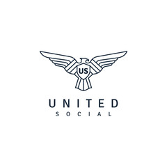 Simple and Elegant Eagle Hawk Falcon and security shield Logo design with line art style