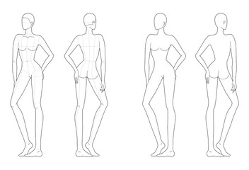 Fototapeta na wymiar Fashion template of women in standing poses. 
