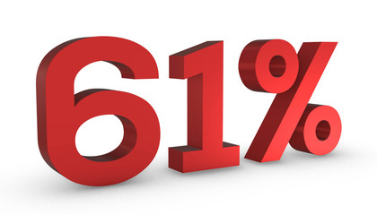 Number Sixty One Percent 61% Red Sign 3D Rendering Isolated on White Background