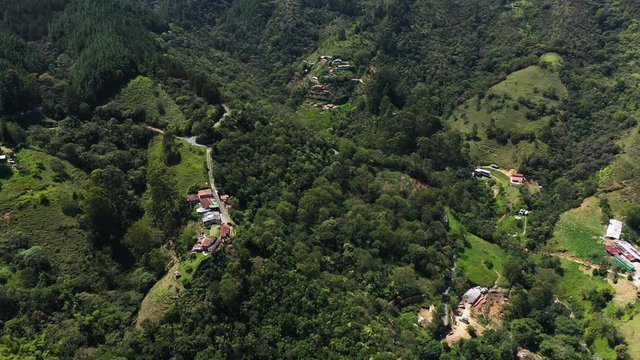 Aerial view of a village in the Andes mountains
