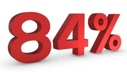 Number Eighty Four Percent 84% Red Sign 3D Rendering Isolated on White Background