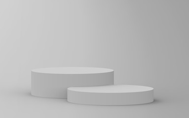 3d gray white cylinder podium minimal studio background. Abstract 3d geometric shape object illustration render.