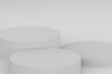 3d gray white cylinder podium minimal studio background. Abstract 3d geometric shape object illustration render.