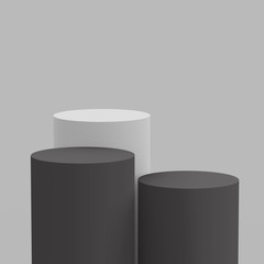 3d gray and white black cylinder podium minimal studio background. Abstract 3d geometric shape object illustration render. Display for product business online.