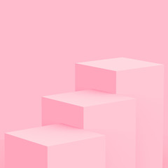 3d pink cube and box podium minimal scene studio background. Abstract 3d geometric shape object illustration render. Display for cosmetic fashion and valentine product.