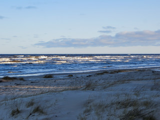 Big waves with white foam of the Gulf of Riga.