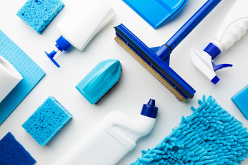 Cleaning tools composition flat lay