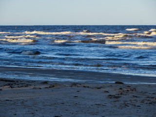 Big waves with white foam of the Gulf of Riga.