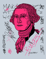George Washington sculpture. Crazy pink calligraphy