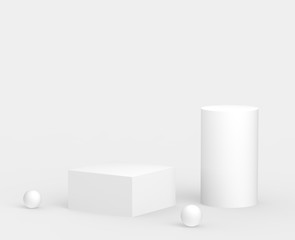 3d white gray  podium minimal studio background. Abstract 3d geometric shape object illustration render. Display for cosmetics and beauty fashion product.