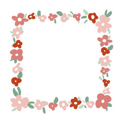 Floral frame vector template. Frame with hand drawn leaves and flowers. Wedding Invitation botanical design. Decorative border with beautiful flowers